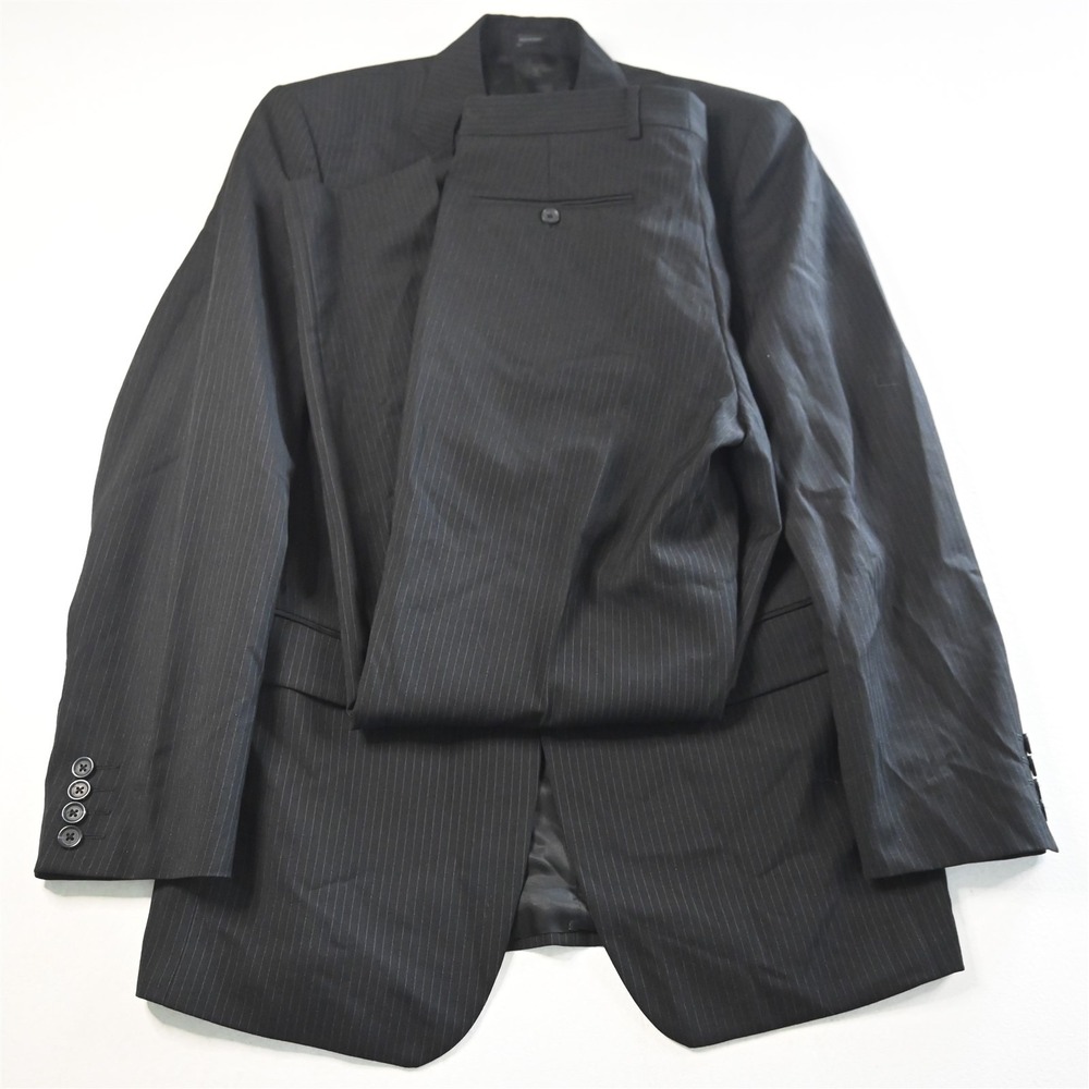 Express‎ 38R 32x32 Black Striped 100% Wool Mens Jacket Pants Suit